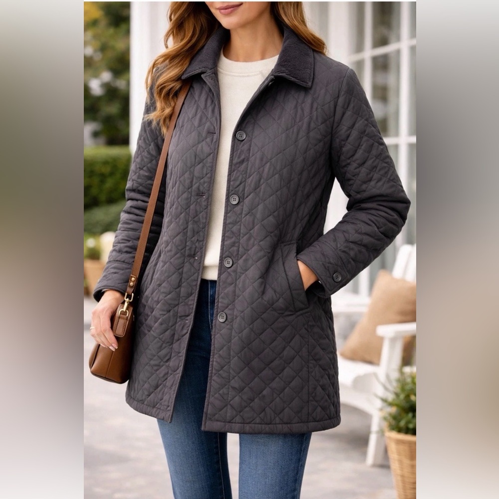 LL Bean Quilted Riding Jacket‎ Womens Size PS Black Barn Chore Snap Equestrian